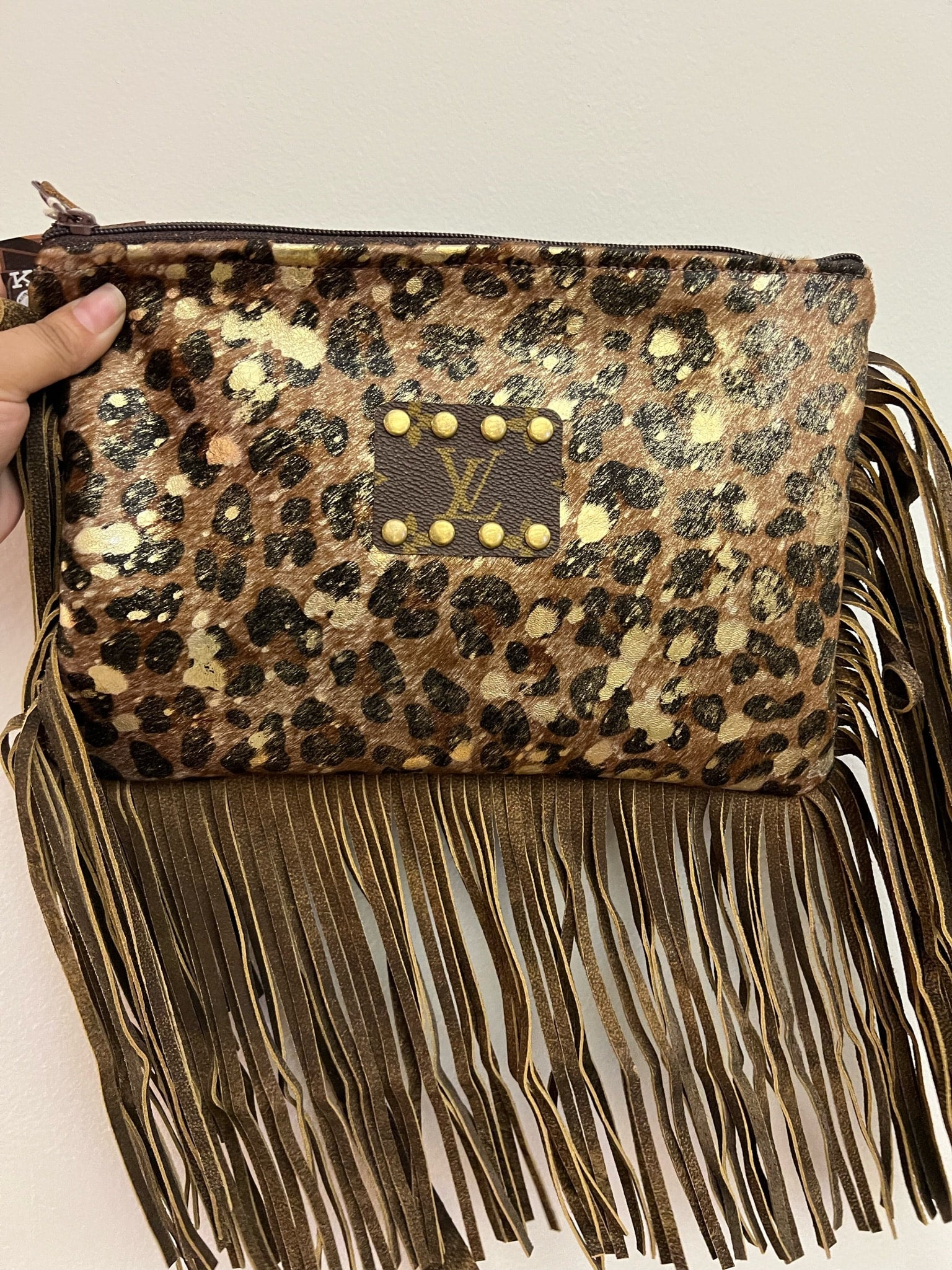 Leopard fringe purse outlet
